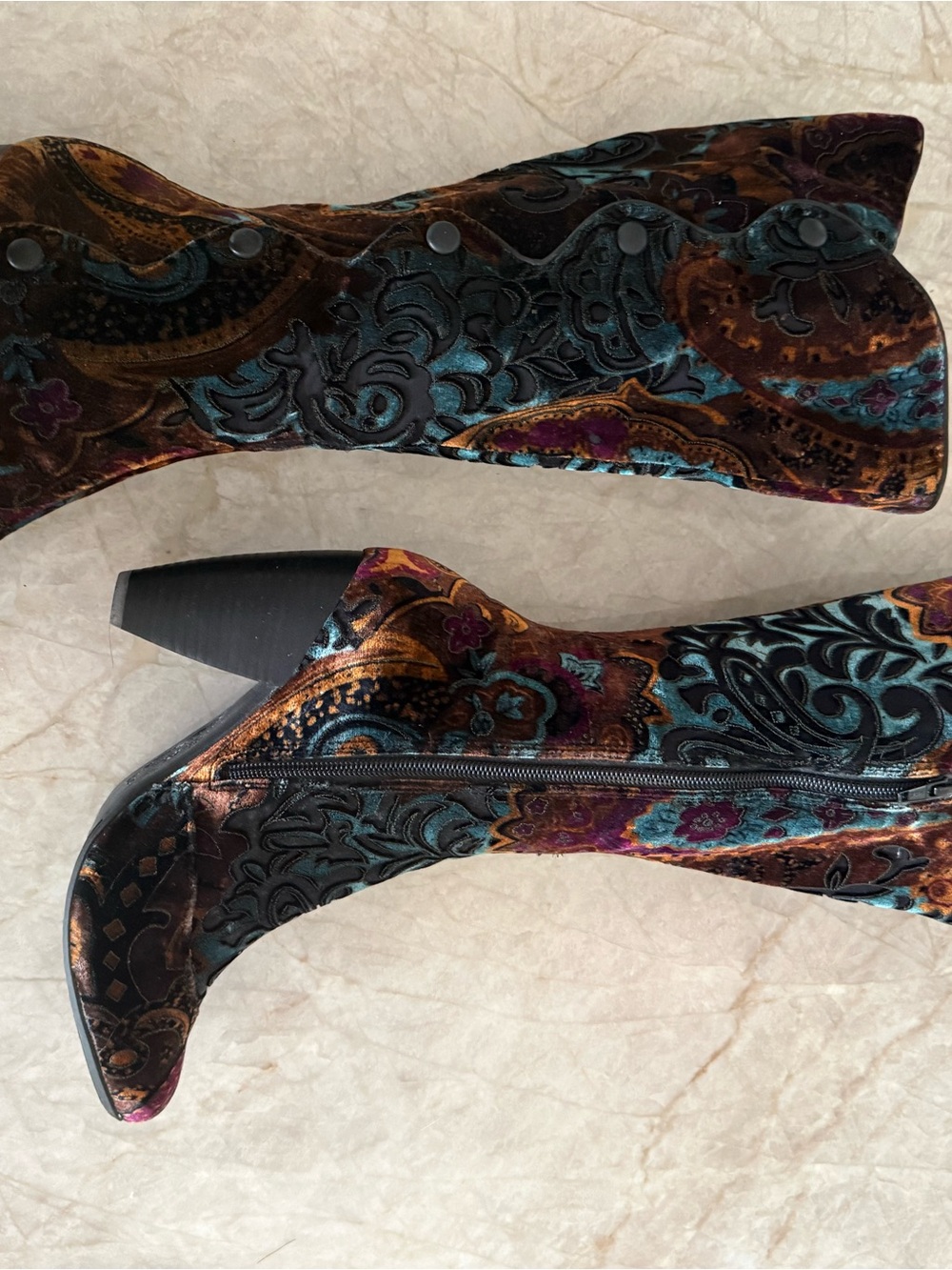 Born Multicolor Velvet Tall Paisley Boot with Stacked Leather Heel - Picture 9 of 14